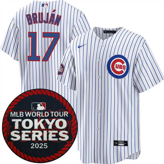 Men%27s Chicago Cubs #17 Vidal Brujan White 2025 World Tour Tokyo Series Home Stitched Jersey Dzhi